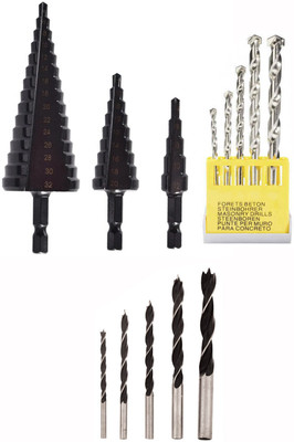 Digital Craft 3Pc Titanium HSS Step Drill Set,5Pc Wood Drill Set,5Pc Masnory Drill Bit 4-12/4-20/4-32mm Hss Step Drill Bit Black Coated Cone Hole Cutter Metal Drill
