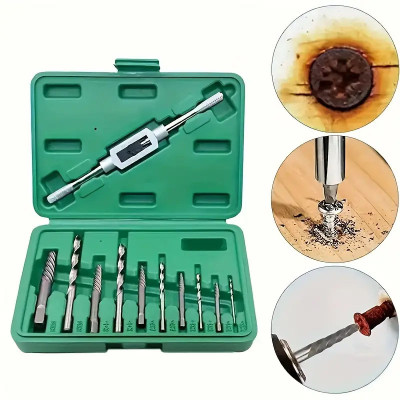 AS TOOL CENTER 11pcs/set Damaged Screw Extractor Set Remover Tool Kit Set to remove stripped screws or bolts with broken heads 3-10MM Machine + Box