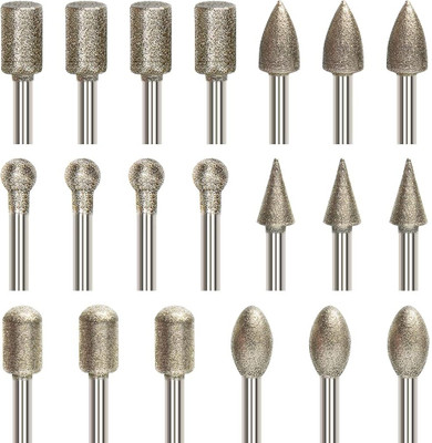 SERPLEX Diamond Rotary Tool Set Stone Carving Drill Bits Shank Design 20 Piece Diamond Coated Rotary Bit Set 6 Shapes For Stone Glass Ceramic Masonry Bits Set(Pack of 20)