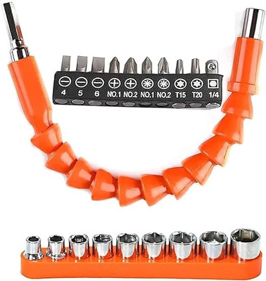 XDLB Flexible Drill Snake Bit Extension Power Drill Head Angle Driver Bend Screwdriver tool With 10 Pcs Drill Bit Sets and 9 Pcs hex sockets