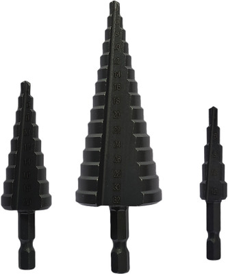 Inditrust 3pcs Step drill bit size 4-12mm 4-20mm & 4-32mm Titanium Coated BLACK Shank Cutter Tool