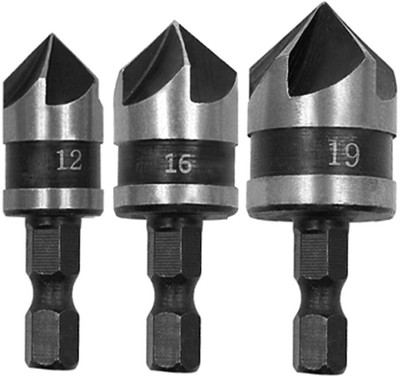 VASADIGITAL 3 Pcs Hex Countersink Drill Bit Set 5 Flute 90 Degree Centre Bits for Wood Plastic And Soft Metal 12,16 & 19mm Universal Drill Bit Set Accessories