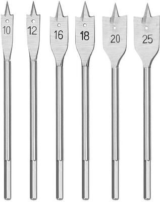 AS TOOL CENTER 6Pcs Assorted Set Spade Drill Bits, Carbon Steel Paddle Flat Spade Drill Bit Flat Timber Wood Boring Drilling