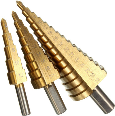 Digital Craft 3Pcs 4-12/20/32mm Large HSS Steel Step Cone Spiral Flute Drill Bit Set Titanium Bit Hole Cutter Sharpening