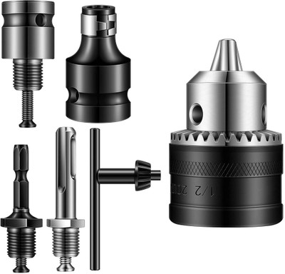 SERPLEX Chuck Drill Chuck Wrench 1/2 Shank 1/4 Hex Shank 1/2 Socket Adapter 6Pcs Drill Chuck Set with 1.5-13 mm Drill Chuck Converter 1/2-20UNF Mount Specialty Woodworking Bits(Pack of 1)