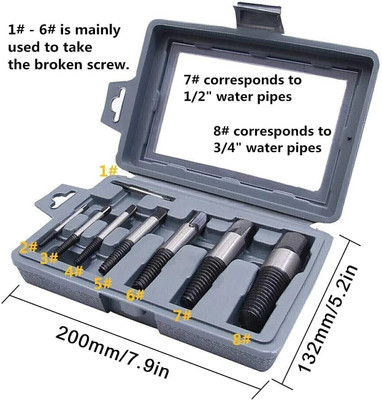 uptodatetools 8 Pcs Damaged and Stripped Screw Extractor Set, 1/8”- 3/4” Broken Bolt Extractor and Broken Remover Set