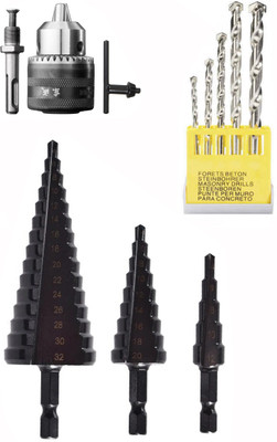 Digital Craft 3Pc Titanium HSS Step Drill Set,13MM Drill Chuck,5Pc Masnory Drill Bit