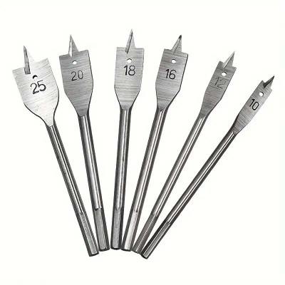 apex ecom 6pcs Spade Drill Bit Set 3/8-1in Carbon Steel Paddle Flat Bit 1/4in Hex Shank Paddle Flat Bits Heavy Duty Sturdy Woodworking Flat Boring Drill For Wood