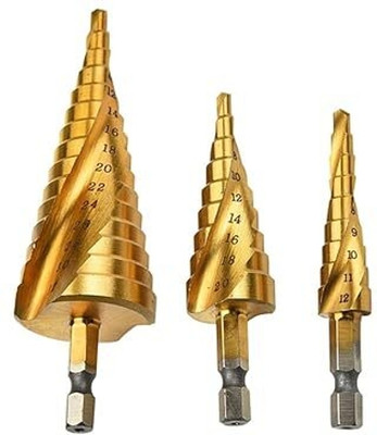 Bluedeal Step Drill Bit Spiral Flute 3-Piece Set,HSS Titanium Coated Drilling Tool Hex Step Drill Bit Spiral Flute 3-Piece Set,HSS Titanium Coated Drilling Tool Hex