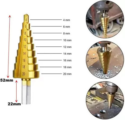 Mass Pro 4-20mm Large HSS Steel Step Cone Drill Countersink Titanium Bit Set Hole 4-20mm Large HSS Step Drill Bit Set Hole
