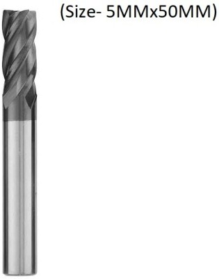 TH1 Four flute Carbide End Mill 45HRC CNC Tool for Milling on Metal, Steel & MS (Size- 5MMx50MM)