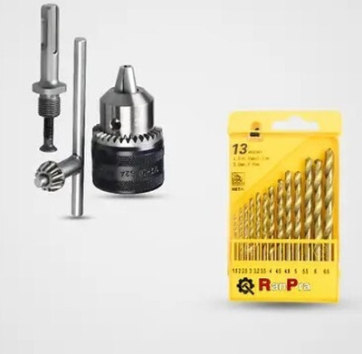 RanPra COMBO OF 13PCS HSS DRILL BIT SET & 13MM DRILL CHUCK WITH SDS ADAPTER
