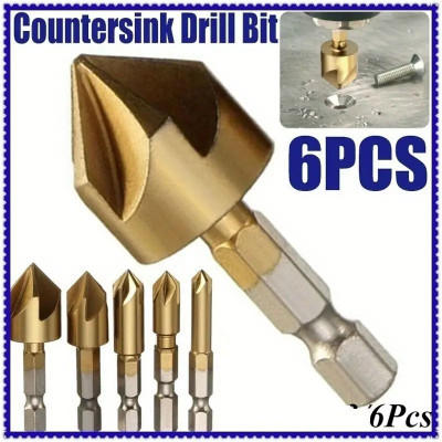 AS TOOL CENTER 6pcs, 6-19mm 5 Flute Chamfering Drill Bit Set 6 mm-19 mm Five-blade Chamfering Cutter