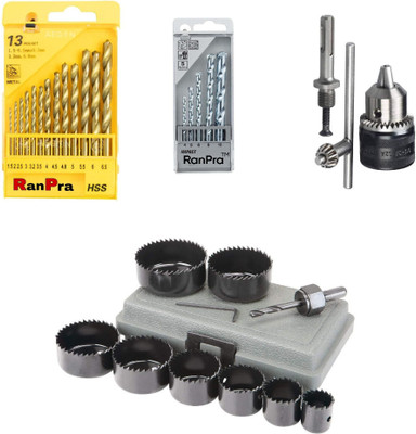 RanPra COMBO OF 11 PCS HOLESAW SET 3 PCS AND 5 PCS DRILL BIT SET & 13MM DRILL CHUCK