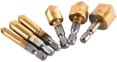 AS TOOL CENTER 6Pcs 90°Hex 5 Flute Countersink Drill Bit Set Counter Sink Applicable to DIY, household and general building/engineering use.