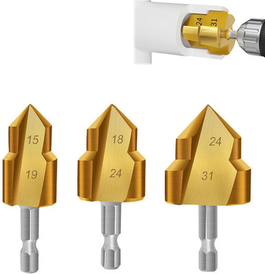 SERPLEX Hex Shank Drill Set Steel Titanium Lifting PPR Expander Tool Titanium Coated Drill Bits 3 Sizes for PVC Rubber PPR Tube Rotary Bit Set(3 Bits)