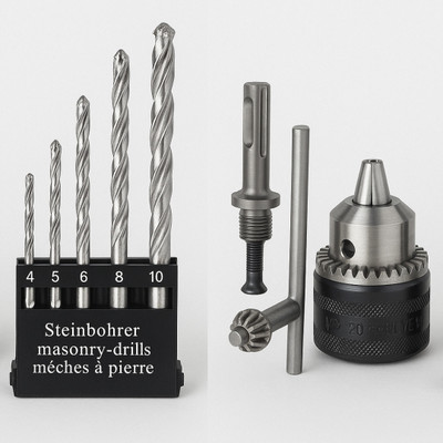 RanPra Combo of 13mm Drill Chuck with SDS Adapter & Key With 5pcs Drill Bit Set (4-10mm