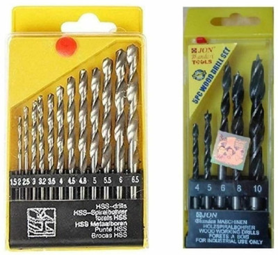 HSS HS-13 COMBO OF 13PCS HSS DRILL BIT SET AND 5PCS BLACK WOOD WORKING DRILL BITS