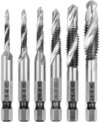 GSK Cut Combination Drill & Tap Bit Set Deburr Countersink HSS 1/4” Hex Shank - 6pcs Drill and Tap Bit Set 1/8”- 3/8”