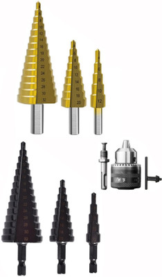 Digital Craft 3Pc Titanium HSS Step Drill Set,13MM Drill Chuck,3Pc HSS Step Drill Set 4-12/4-20/4-32mm Hss Step Drill Bit Black Coated Cone Hole Cutter Metal Drill