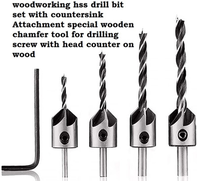 REIOENT HEAVY QUALITY Countersink Drill Bits 3mm To 6mm with Hex Key - 4 Pcs Countersink Bit Set Drill Bits for Woodworking Tool Kit