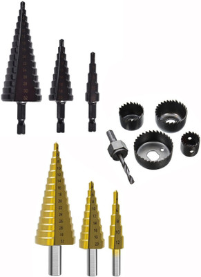 Digital Craft 3Pc Titanium HSS Step Drill Set,3Pc HSS Step Drill Set,6Pc Wood Hole Saw Set 4-12/4-20/4-32mm Hss Step Drill Bit Black Coated Cone Hole Cutter Metal Drill