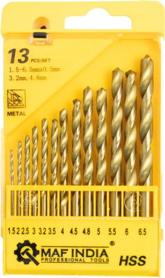 Maf Pro Heavy Duty HSS Twist Drill Bit Set 13Pcs for Drilling Wood, Aluminium, Plastic, Wall (1.5-6.5mm)