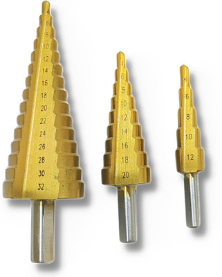 ZIODIC 3X Large HSS Steel Step Cone Drill Titanium Bit Set Hole Cutter 4-12/20/32mm Masonry Bits Set(Pack of 3)