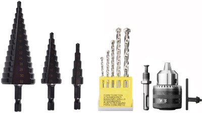 Digital Craft 3Pc Titanium HSS Step Drill Set,5Pc Masnory Drill Bit,13MM Drill Chuck