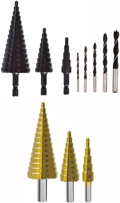 Digital Craft 3Pc Titanium HSS Step Drill Set,5Pc Wood Drill Set,3Pc HSS Step Drill Set 4-12/4-20/4-32mm Hss Step Drill Bit Black Coated Cone Hole Cutter Metal Drill