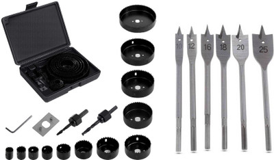 Inditrust new 16pcs Hole Saw Kit Set with 6pc flat wood bit set Premium Carbon Steel (Pack of 2)