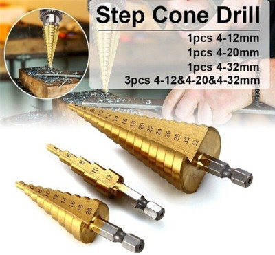 atozshop11 Large HSS Steel Step Cone Drill Titanium Bit Set Hole Cutter 4-12/20/32mm (1set of 3pcs)