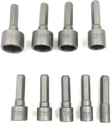 Aster 9pcs Hex Socket & Power Nut Driver Set, 5mm-13mm Compatible with Screwdrivers & Drills