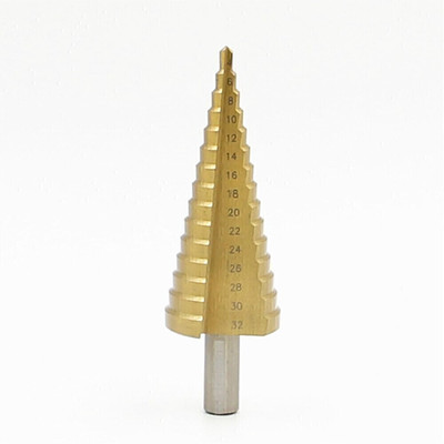 uptodatetools HSS Step Drill Bits 4mm-32mm Straight flute Power Tools Triangular handle Wholesale Price 15 steps metal Drilling Titanium HSS Step Drill Bits 4mm-32mm