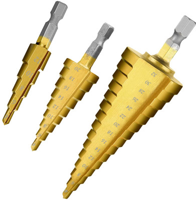 A&S TOOLSHOP 3PCS HSS Step Bits Set High Speed Steel Step Drill Bits Set (4-12mm, 4-20mm and 4-32 mm) Cone Drill Bits Hole Cutter