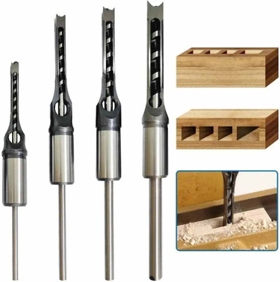 uptodatetools 4Pcs 6/8/10/12.7mm HSS Square Hole Drill,Mortising Chisel Drill Set Woodworking Drill Tools Auger,DIY Furniture Square Drill