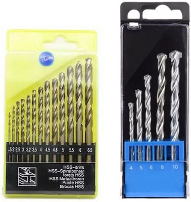Kshivi Drill Bits Combo 13 Pcs Twisted High Speed Steel Drill Bit For Wood Aluminium Plastic And 5 Pcs Masonry Drill Bit Set For Wall (Pack Of 2)