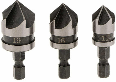 AASONS 3 pcs Champer 3PC COUNTERSINK DRILL BIT SET CARBON STEEL COUNTER SINK BITS 12, 16 & 19mm