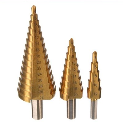 ATOZTOOLS 3Pcs HSS Cobalt Step Drill Bit Set Cone Hole Cutter For Hard Metal Steel Wood for steel, brass, wood, plastic