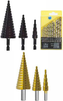 Digital Craft 3Pc Titanium HSS Step Drill Set,13Pc HSS Drill Bit Set,3Pc HSS Step Drill Set 4-12/4-20/4-32mm Hss Step Drill Bit Black Coated Cone Hole Cutter Metal Drill