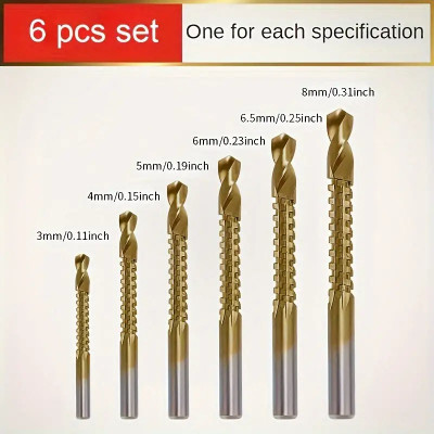AS TOOL CENTER 6pcs Titanium Coated High-speed Steel Twist Drill Bit 3-8mm Twist Drill Bit