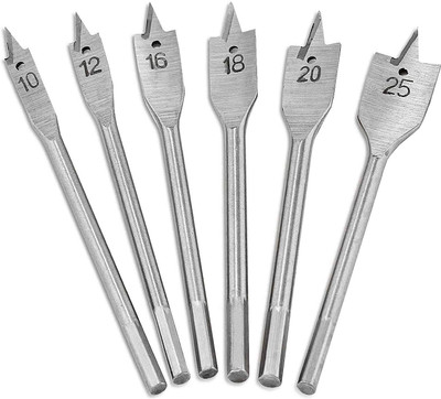 Flemigo 6Pcs Flat Wood Drill Bits, 1in Hole Opening 6Pcs 25mm Flat Wood Drill Bits