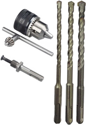 DUMDAAR Hammer bit 3pc size (6,8,10)x160mm with 13mm Drill Chuck & Adapter