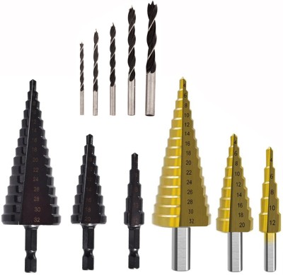 Digital Craft 3Pc Titanium HSS Step Drill Set,3Pc HSS Step Drill Set,5Pc Wood Drill Set 4-12/4-20/4-32mm Hss Step Drill Bit Black Coated Cone Hole Cutter Metal Drill