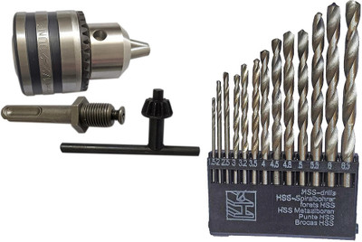 Inditrust Heavy duty 13mm chuck key with Adapter and 13pc HSS Drill bit