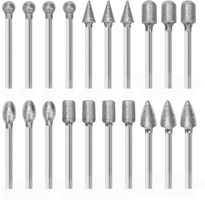 Verilux Diamond Drill Bit Set 20pcs Rotary Tool for Stone Carving 20Pcs Diamond Drill Bit Set for Stone Carving and Rotary Tool with 6 Designs Specialty Woodworking Bits(Pack of 1)