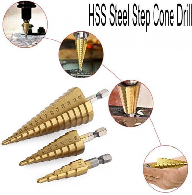 uptodatetools 3Pcs HSS Step Drill Bit Set 4-12/4-20/4-32mm Titanium Coated Step Drill Bit 1/4 Inch Shank