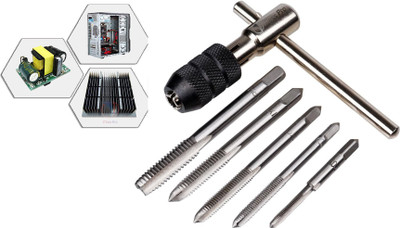 Mass Pro 6Pcs Tap & Wrench Set T-Handle Tap Wrench With 5Pcs Metric Machine Screw Taps