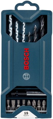 BOSCH 2607017408 Drill bits and Screwdriver Bits Set, 15 Pc, Mini X Line Blue With Masonry Bits, Wood Drill Bits And Screwdriver Bits