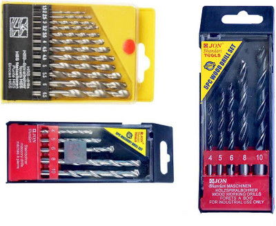 JON BHANDARI 13 pc plastic drill bit set box and 5 pc masonry drill bit set and 5 pc wood drill bit set pack of 3 MASONRY wall drill bit set for construction